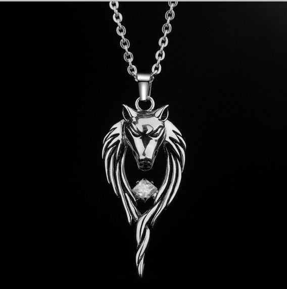 Titanium Steel Wolf Head Pendant Necklace for Men