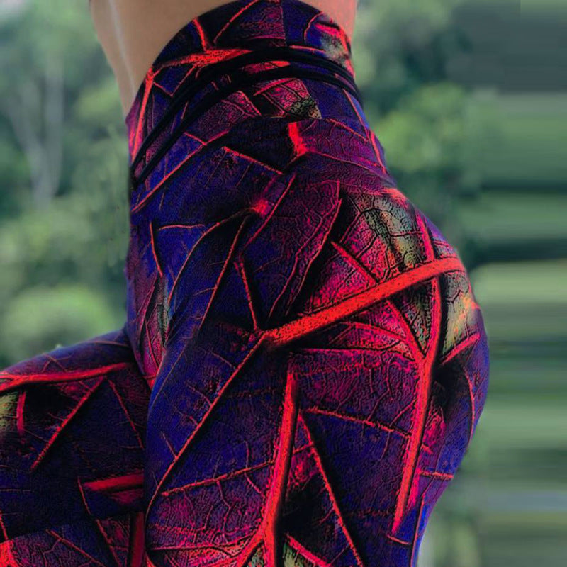 Leaf Print Yoga Leggings for Fitness and Exercise
