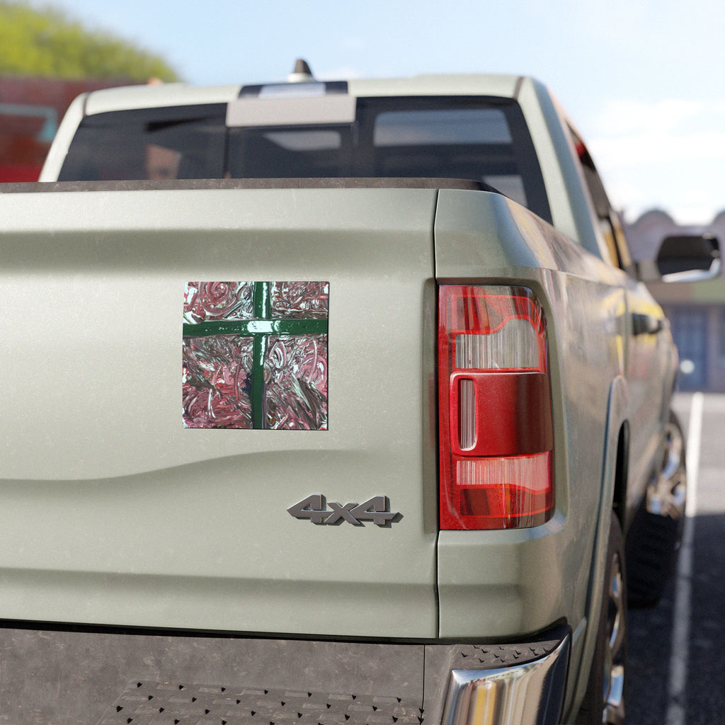 Abstract Cross Car Magnet — Textured Pink & Green Decorative Magnet
