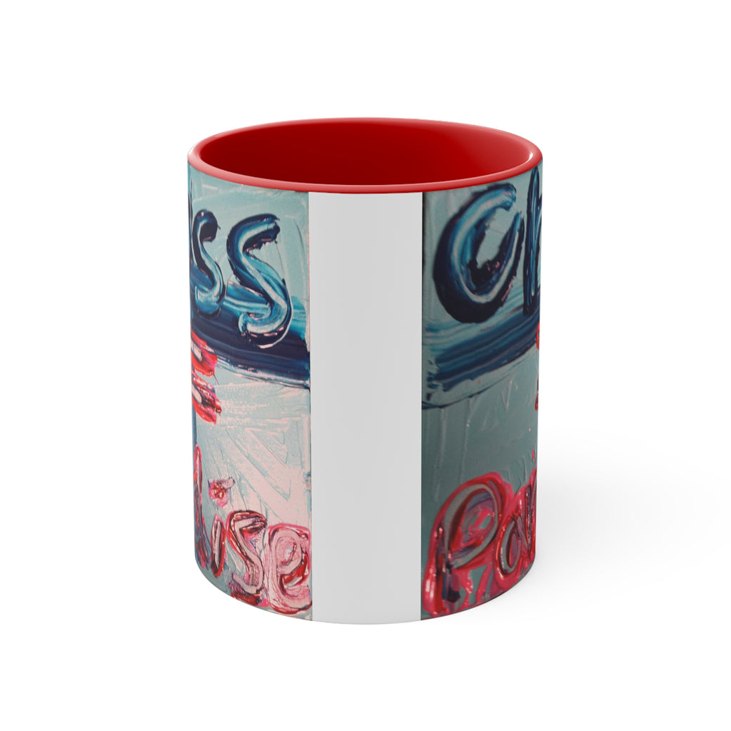 Accent Pink Interior Mug — 'Cross = Paradise' Handpainted Typography Coffee Mug