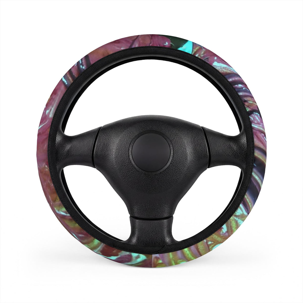 Iridescent Marble Car Steering Wheel Cover — Colorful Abstract Grip