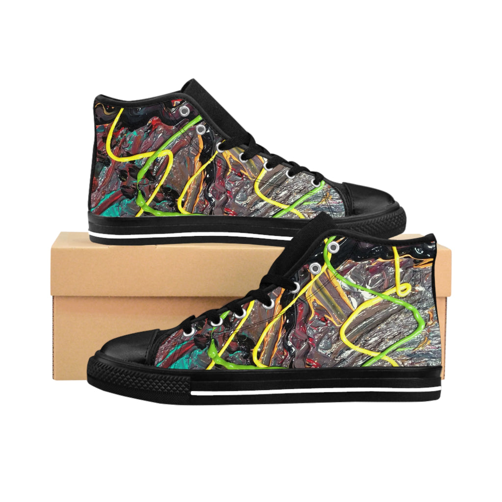 Abstract Neon Graffiti High-Top Sneakers — Men's Classic Sneakers