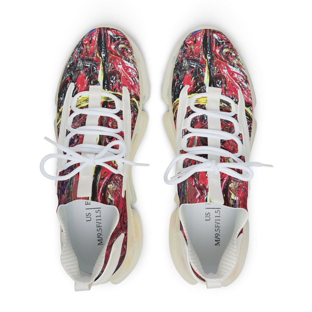 Mesh Sneakers — Red Marble Abstract Athletic Shoes for Men