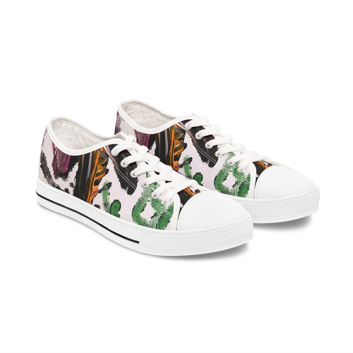 Women's Low Top Sneakers — Colorful Abstract Feather Print Canvas Trainers