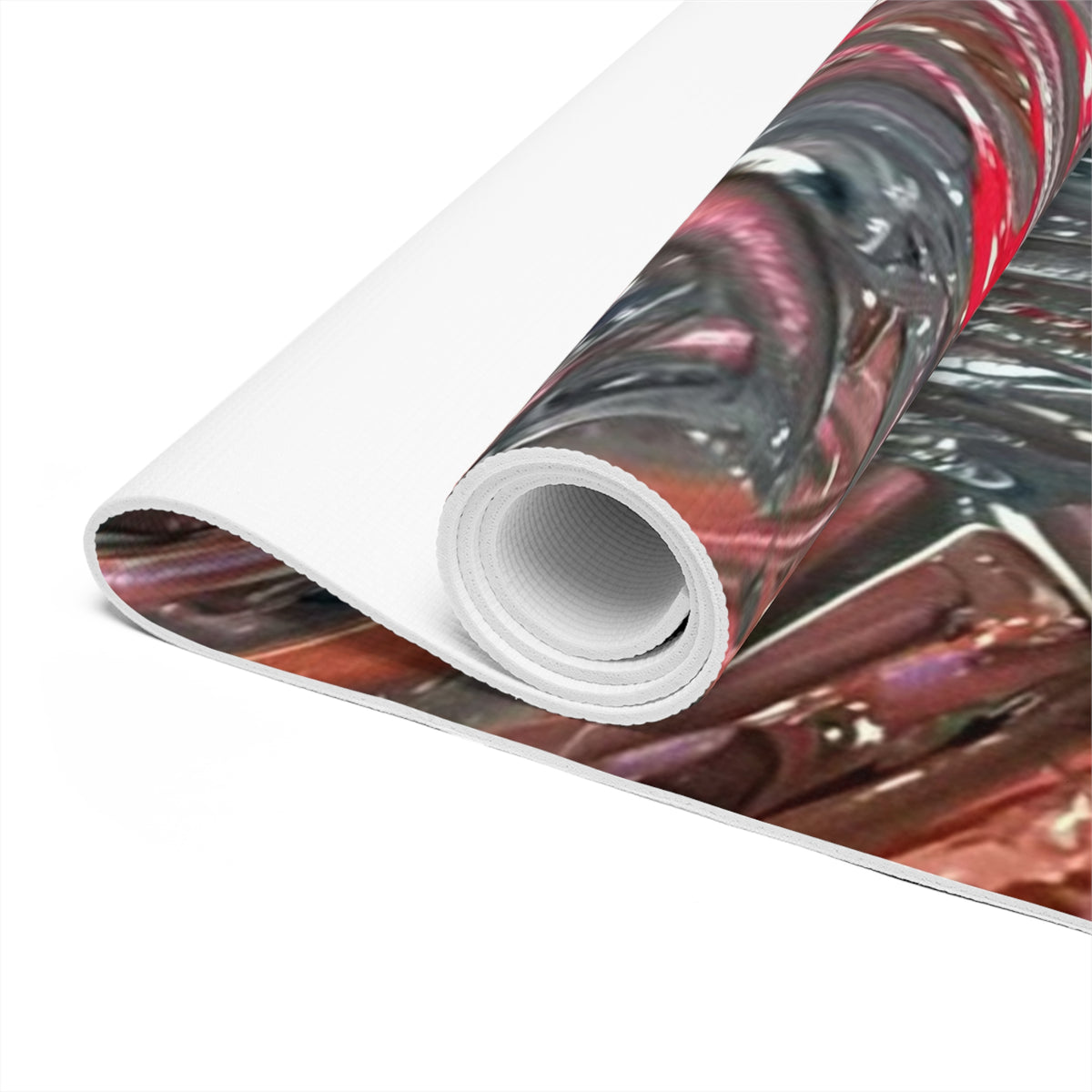 Abstract Red & Charcoal Foam Yoga Mat — Modern Art Fitness Mat