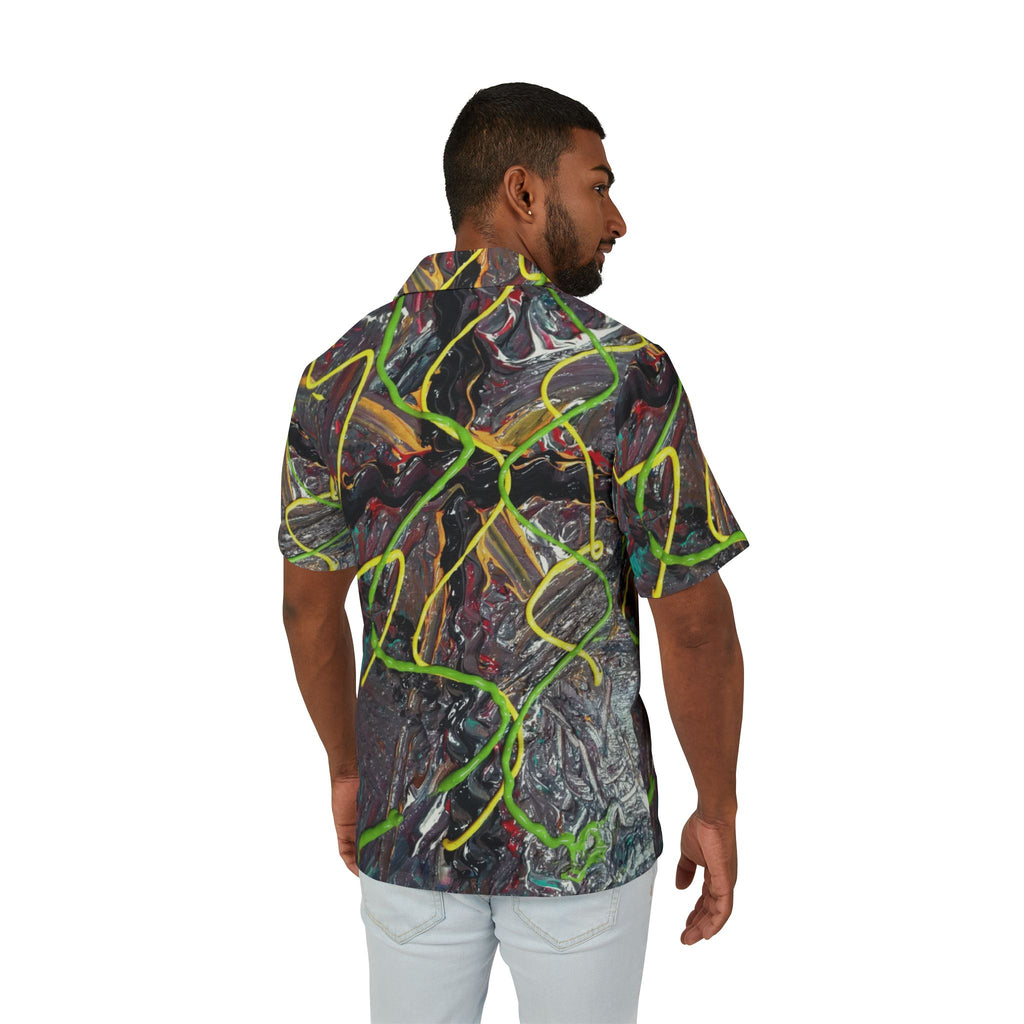 Abstract Neon Swirl Hawaiian Shirt — Men's AOP Camp Shirt