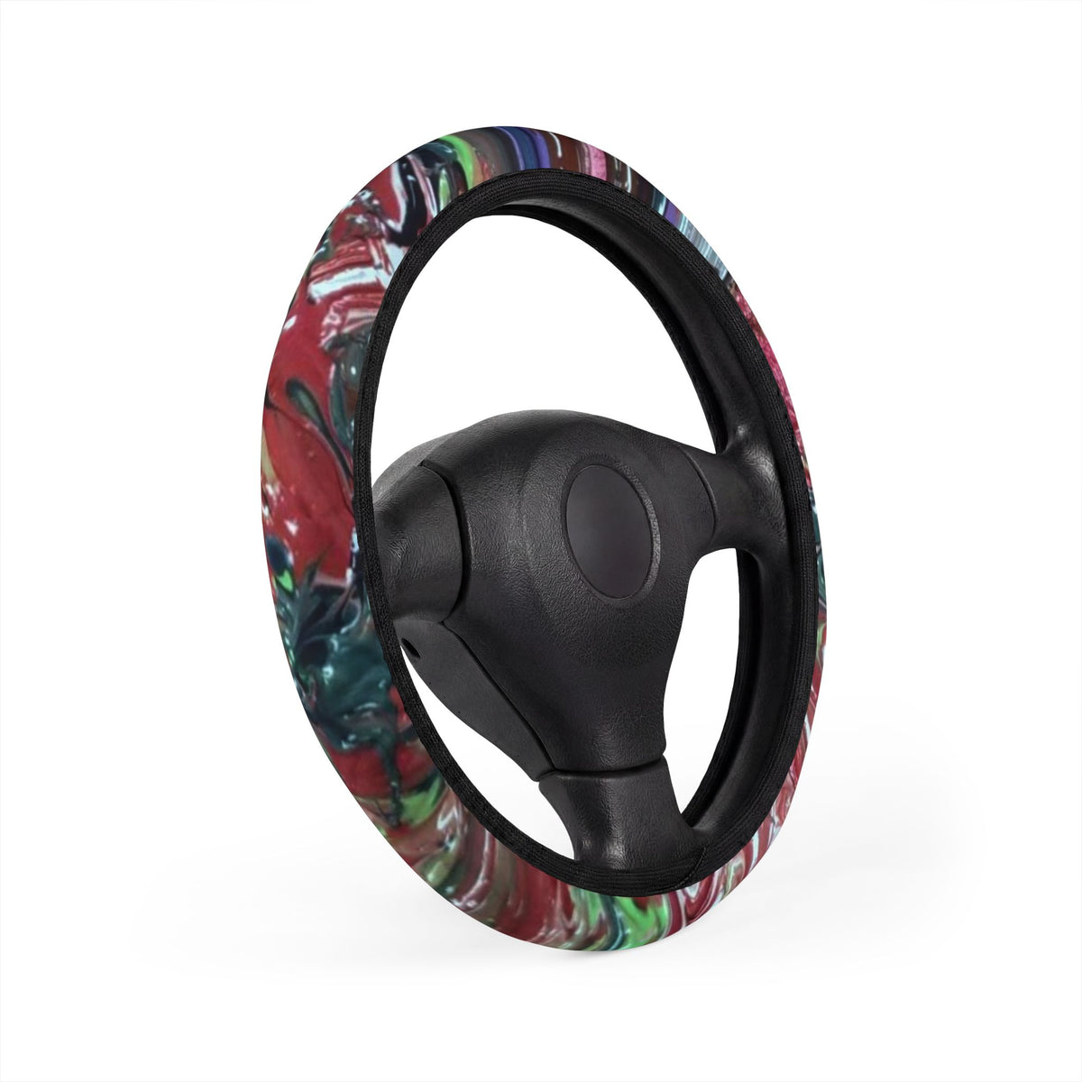 Marbled Color Splash Steering Wheel Cover — Vibrant Abstract Car Accessory