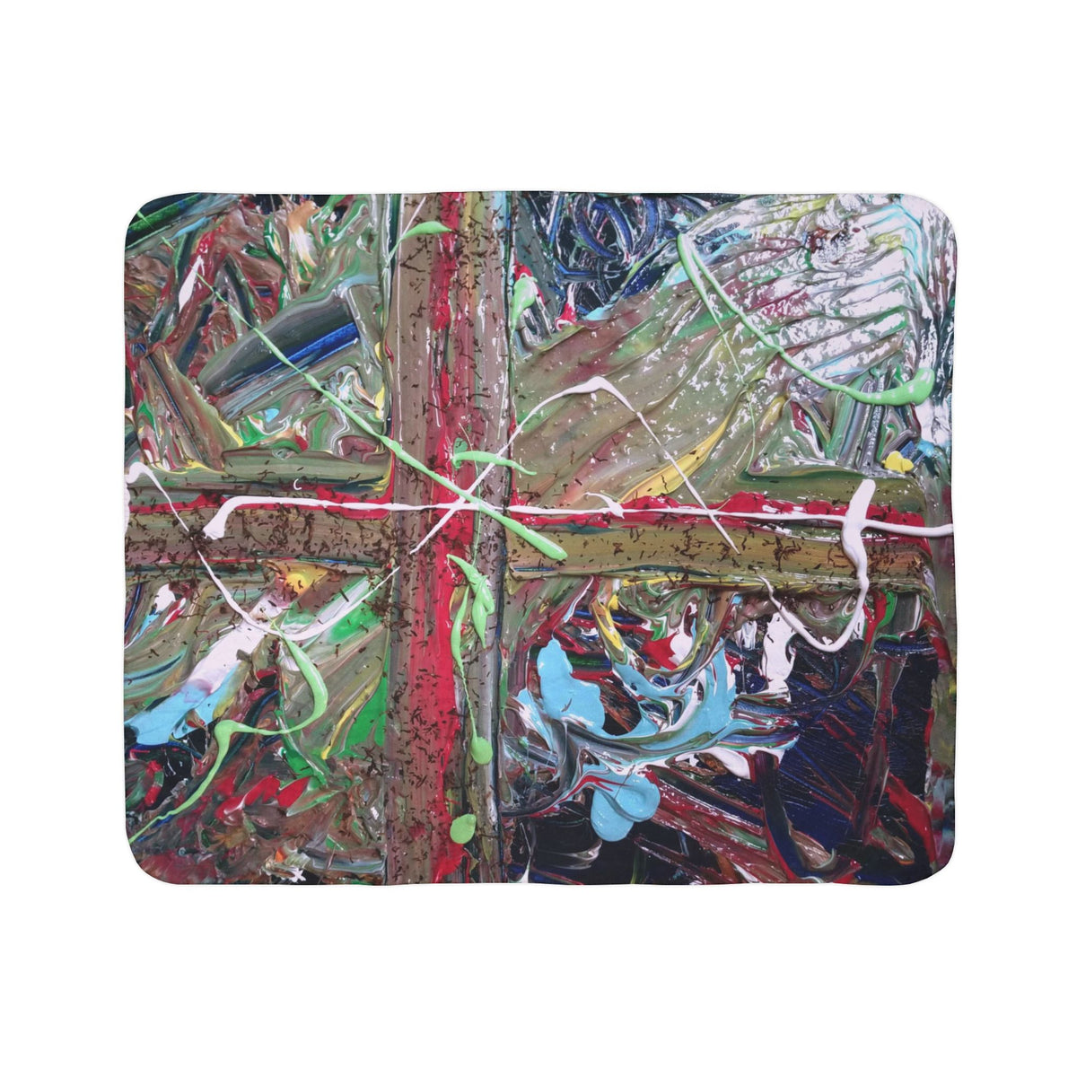 Abstract Cross Sherpa Blanket — Colorful Painterly Fleece Throw