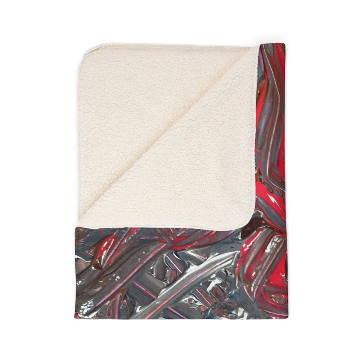 Abstract Red & Gray Sherpa Blanket — Cozy Modern Art Fleece Throw