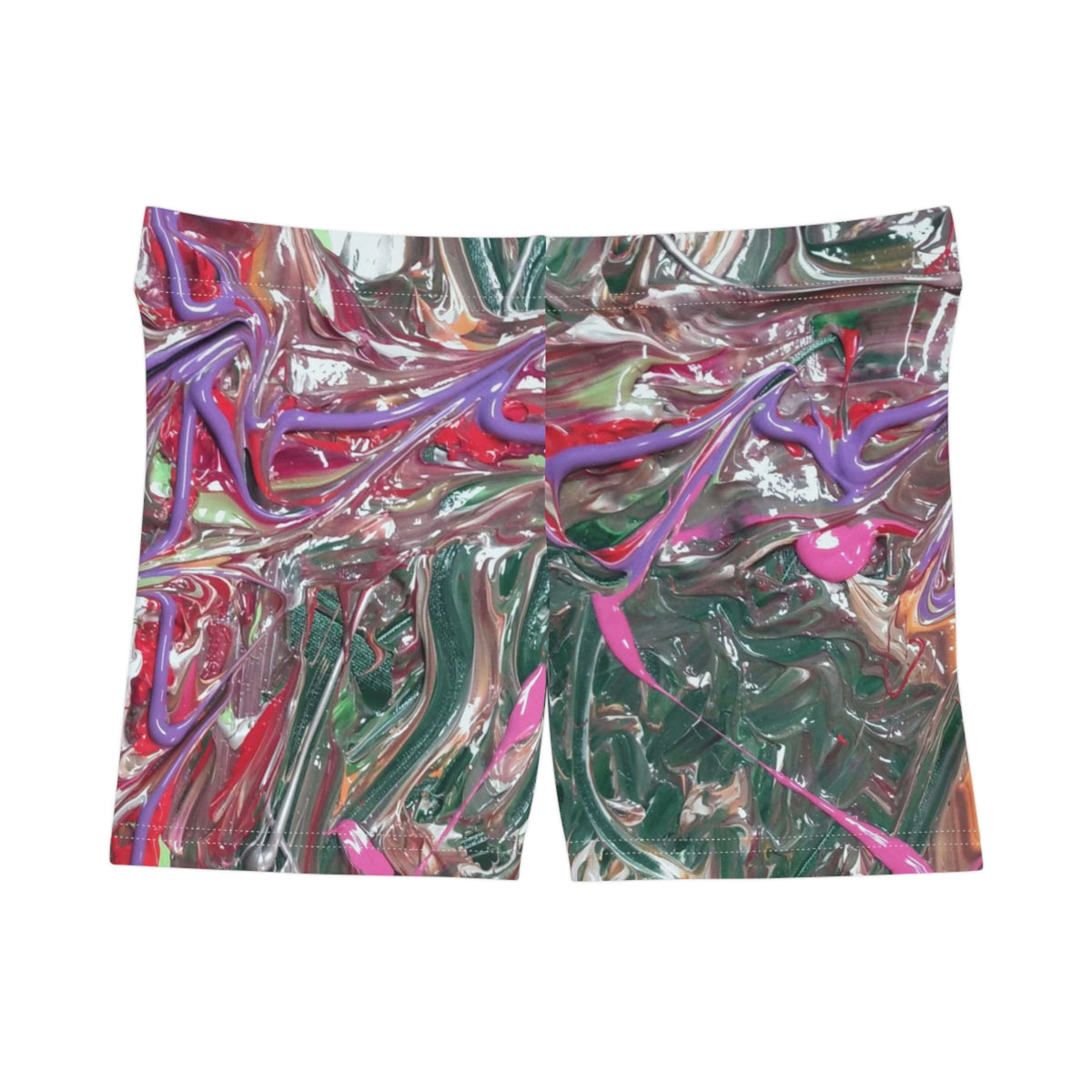 Abstract Marble Swim Shorts — Pink & Green Artistic Allover Print