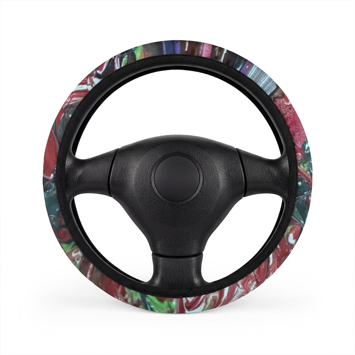 Marbled Color Splash Steering Wheel Cover — Vibrant Abstract Car Accessory