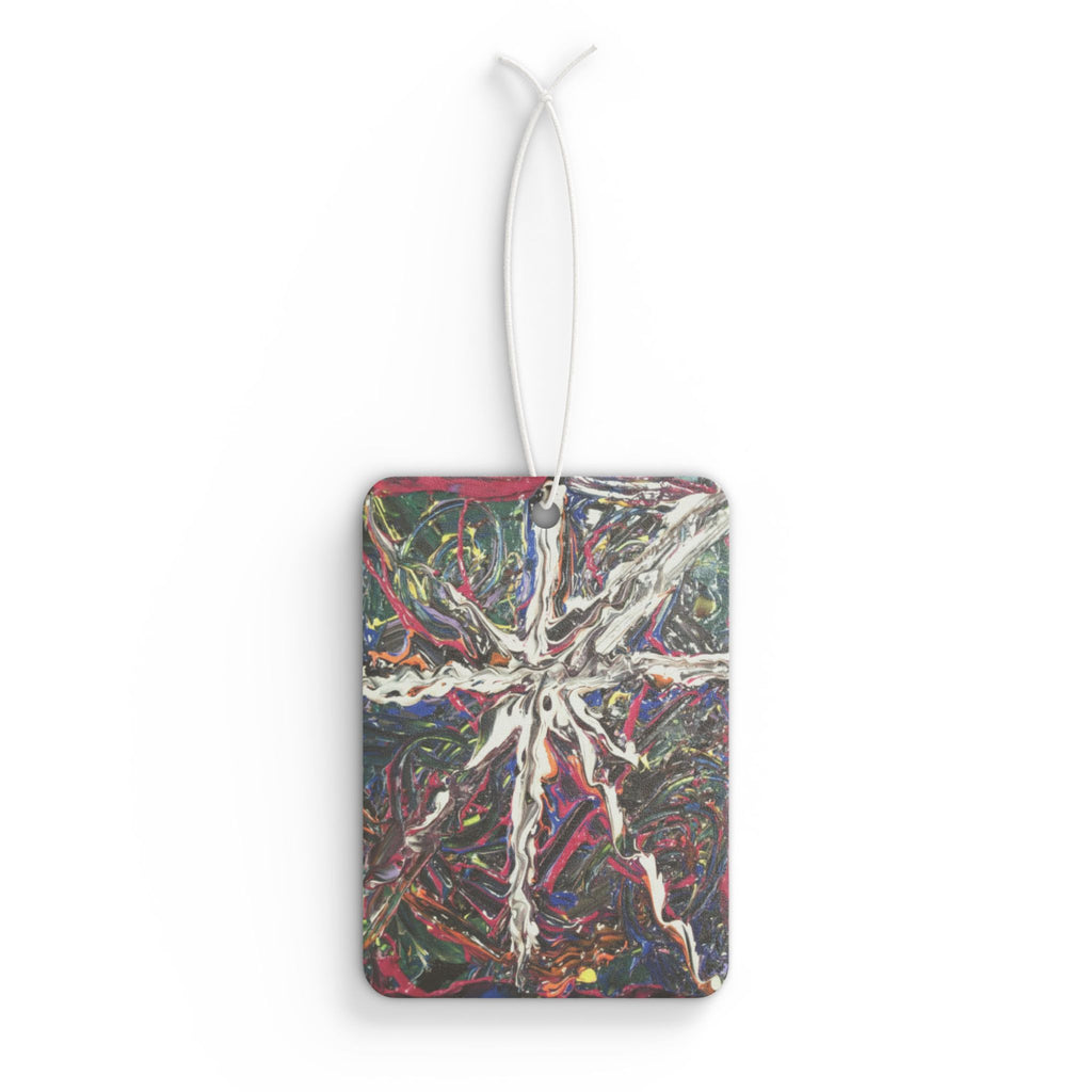 Abstract Cross Car Air Freshener – Colorful Psychedelic Splat Design