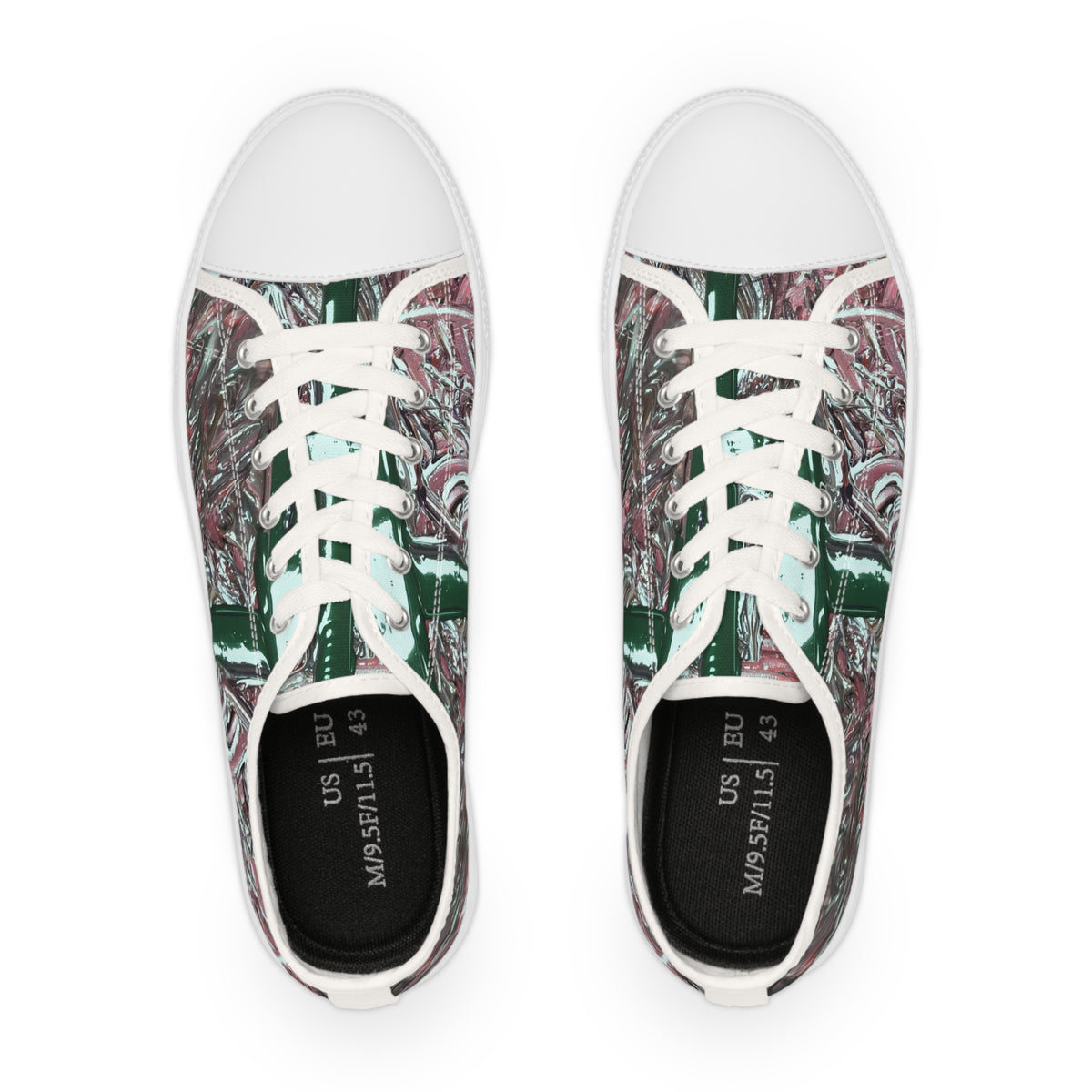 Low Top Sneakers — Abstract Green Cross Marble Design