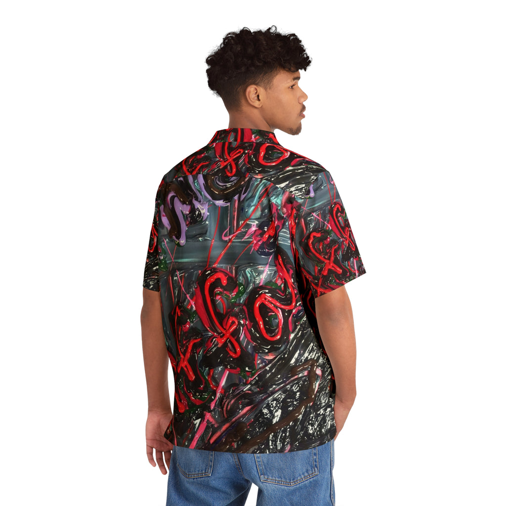 Abstract XO Pattern Hawaiian Shirt - Red & Black All-Over Print
