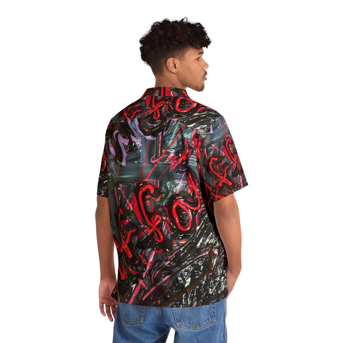 Abstract XO Pattern Hawaiian Shirt - Red & Black All-Over Print