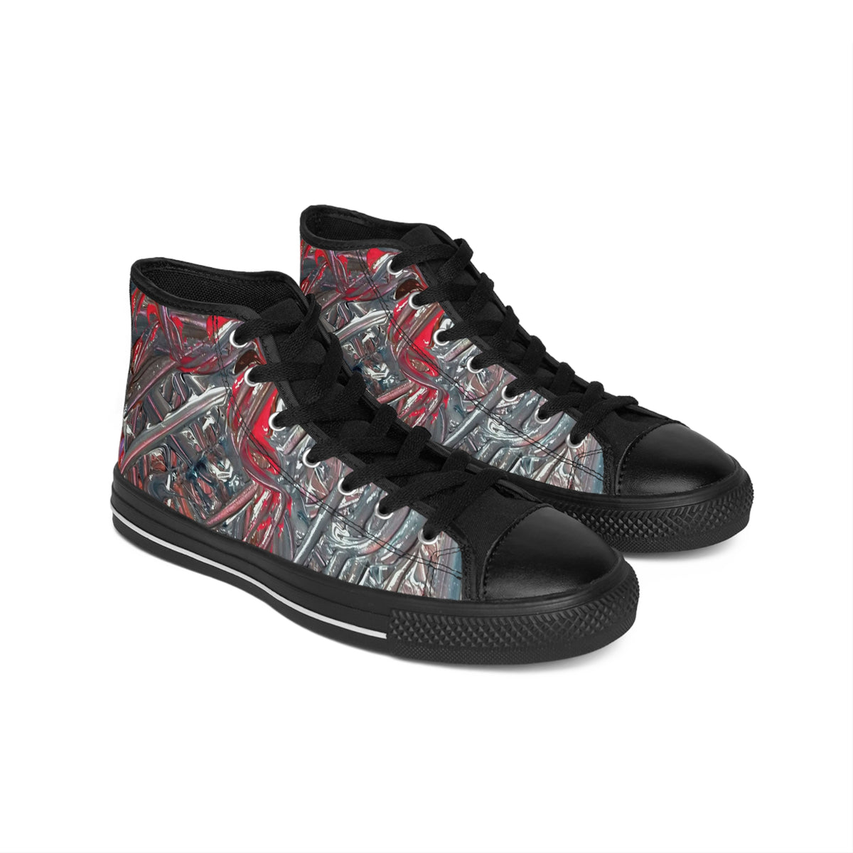 High-Top Sneakers — Red & Silver Abstract Graffiti Design