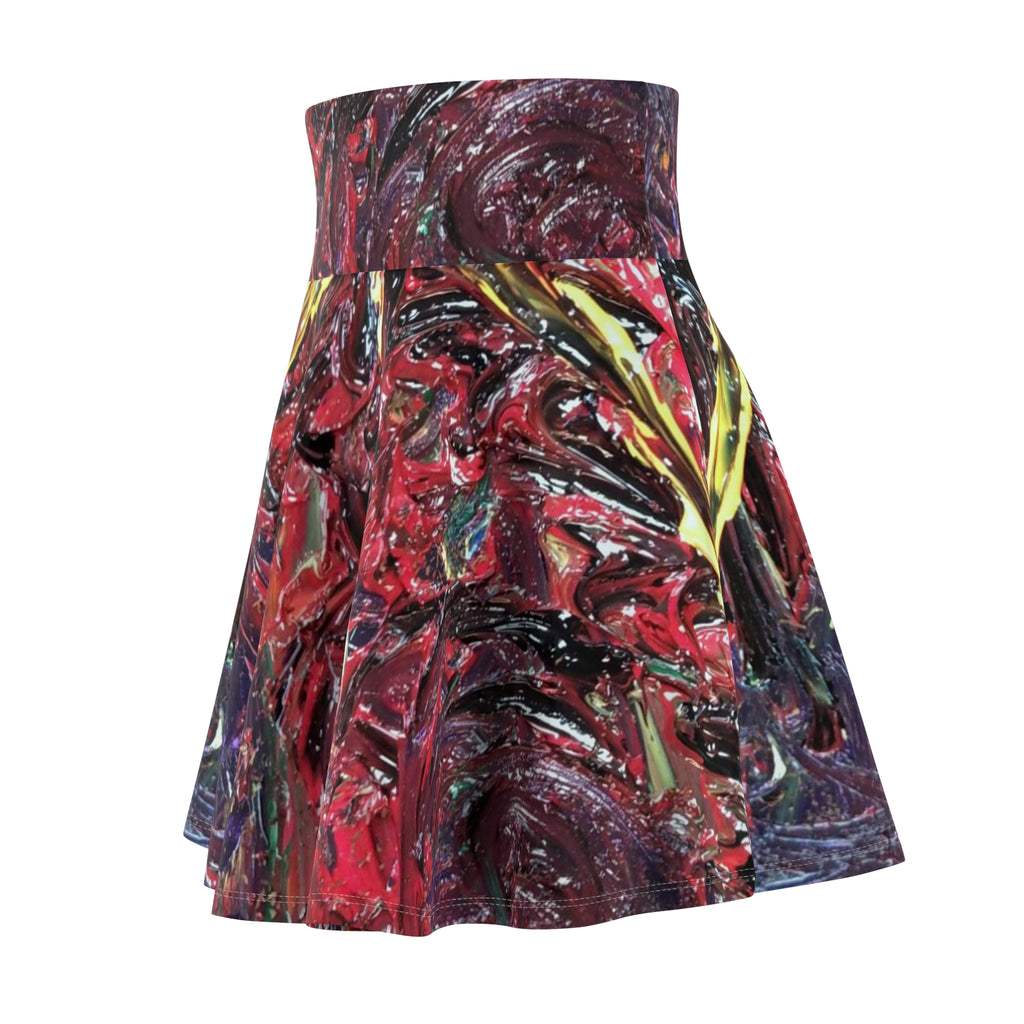 Abstract Red Swirl Skater Skirt – Artistic All-Over Print