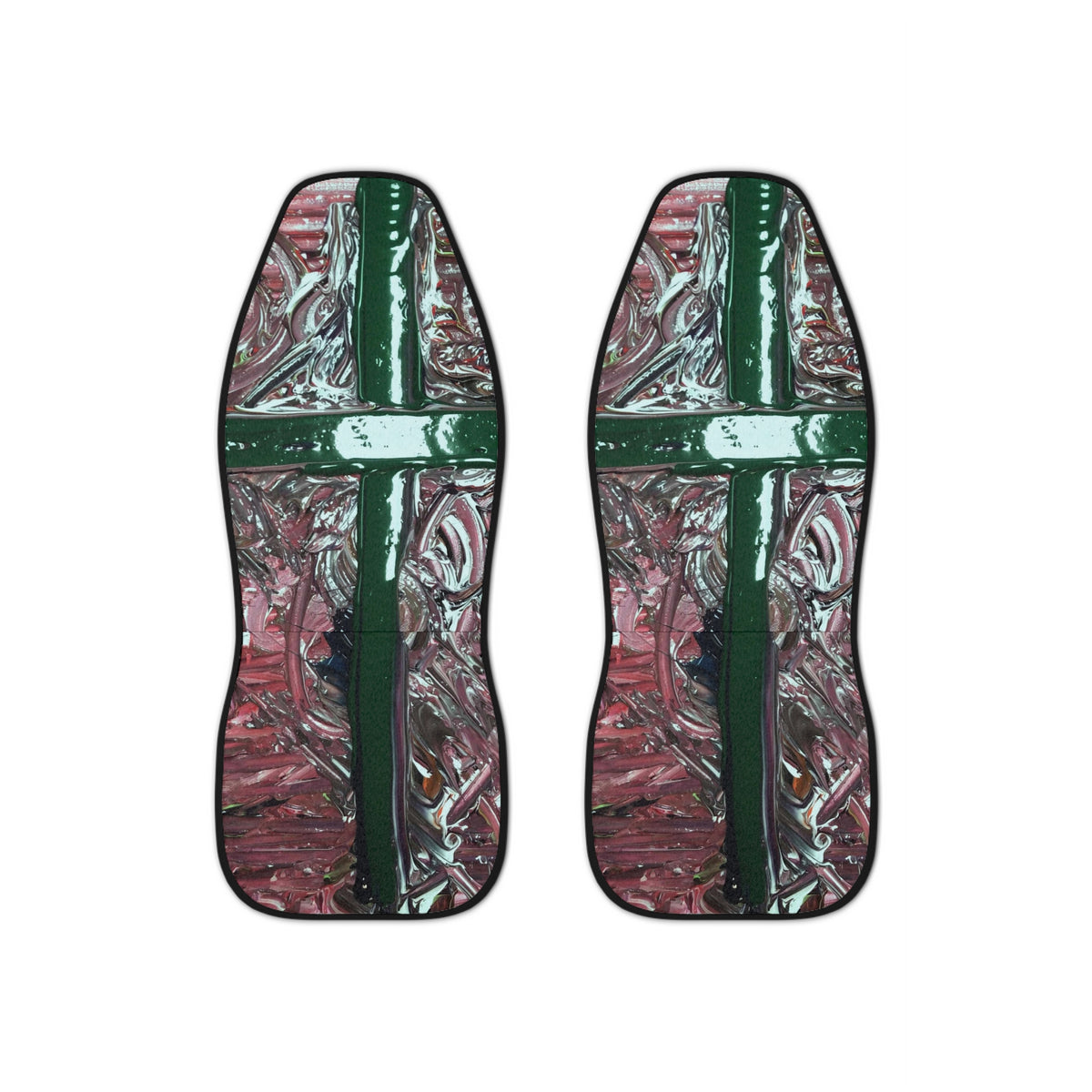 Abstract Cross Pattern Car Seat Covers — Green & Maroon Artistic Design