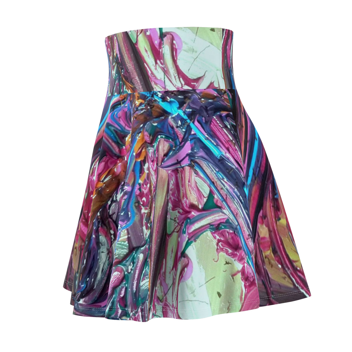 Abstract Marble Print Skater Skirt — Vibrant Swirl AOP