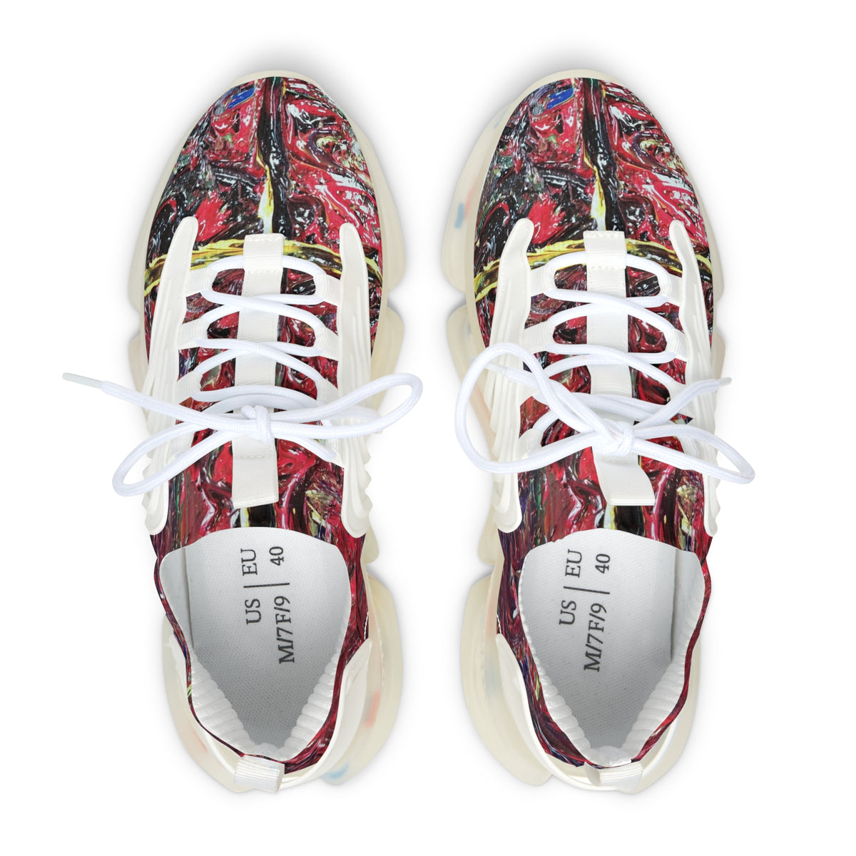 Women's Mesh Sneakers — Abstract Red Marble Athletic Shoes