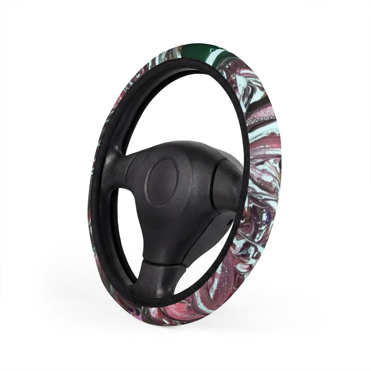 Iridescent Marble Car Steering Wheel Cover — Pink & Green Swirl
