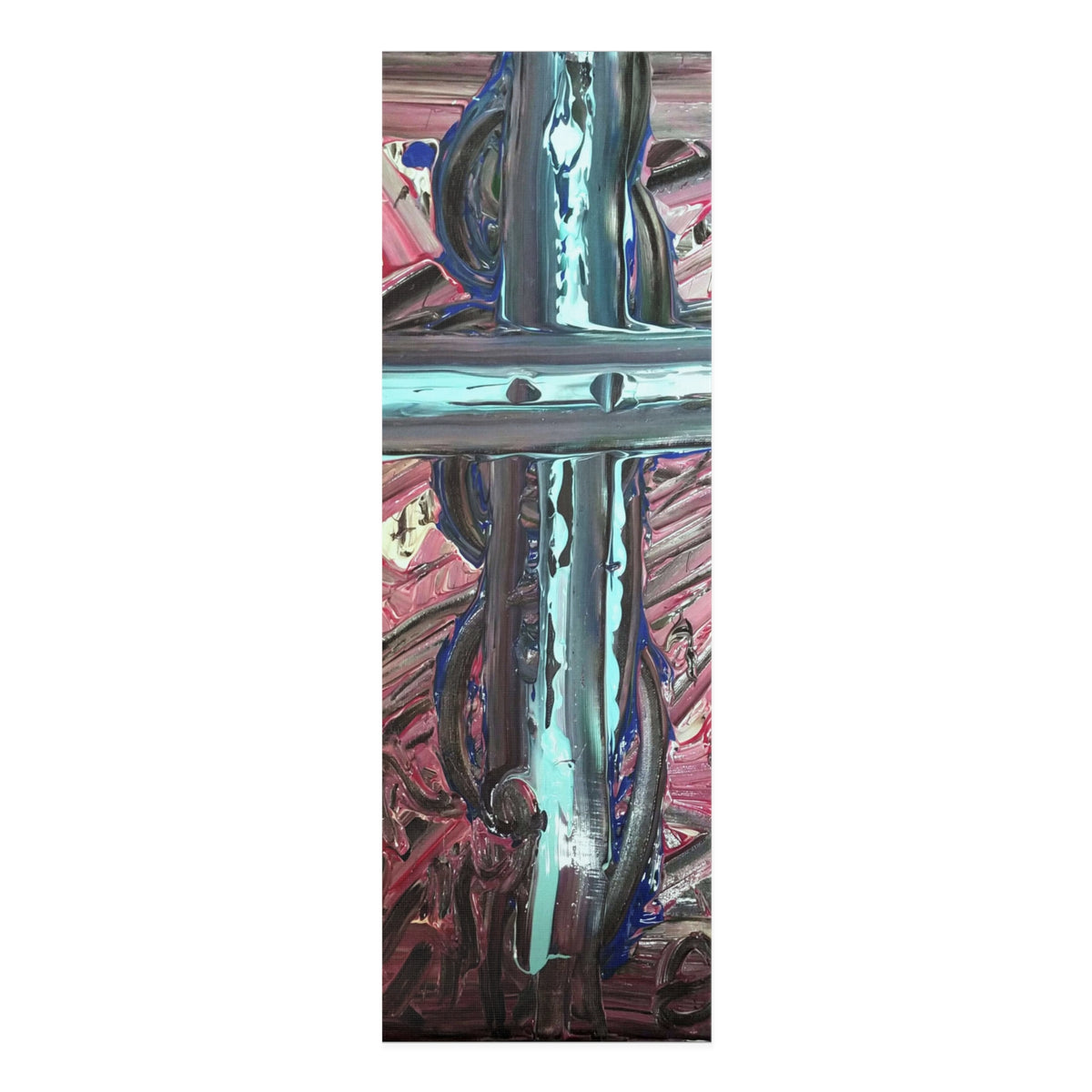 Abstract Cross Foam Yoga Mat — Metallic Teal & Rose Artistic Fitness Mat