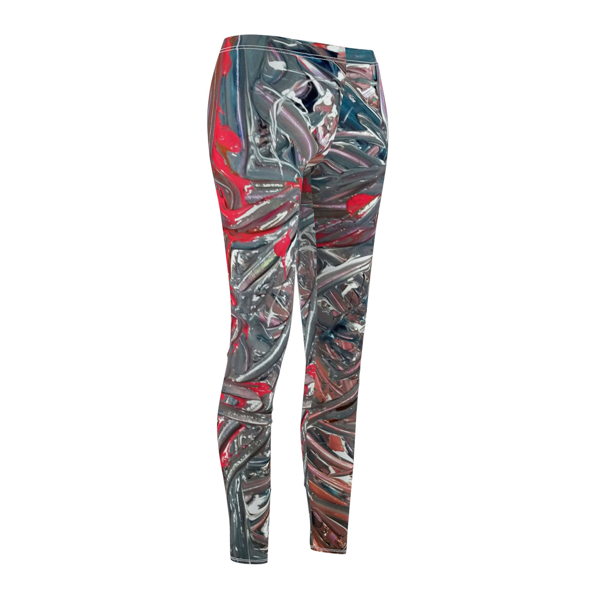 Abstract Red & Gray Swirl Leggings — Women's All-Over Print Casual Leggings