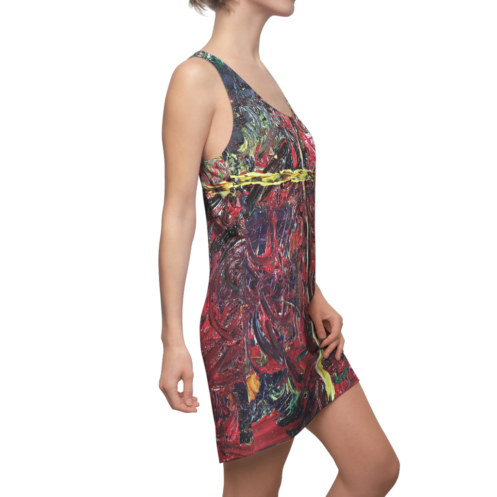 Racerback Dress — Abstract Red & Gold Cross Art Print