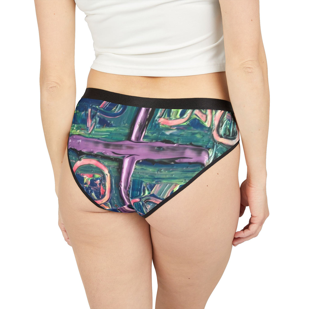 Colorful Women's Underwear, Artistic Print Briefs, Fashionable Lingerie, Unique Intimate Apparel, Comfortable Everyday Wear