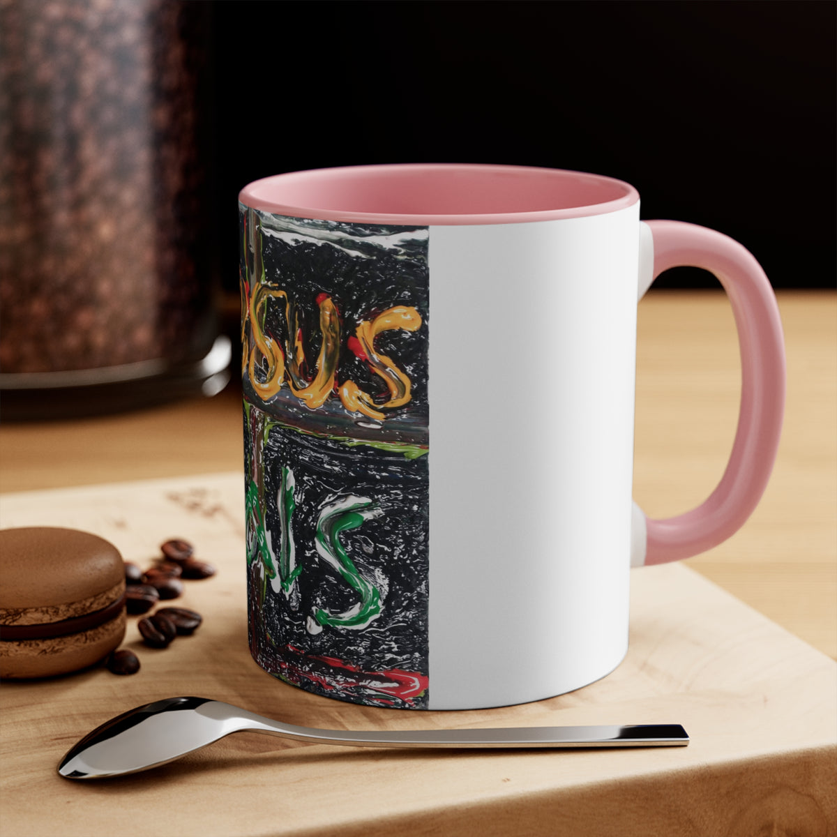 Jesus Heals Accent Mug — Inspirational Christian Coffee Cup (Pink Interior)