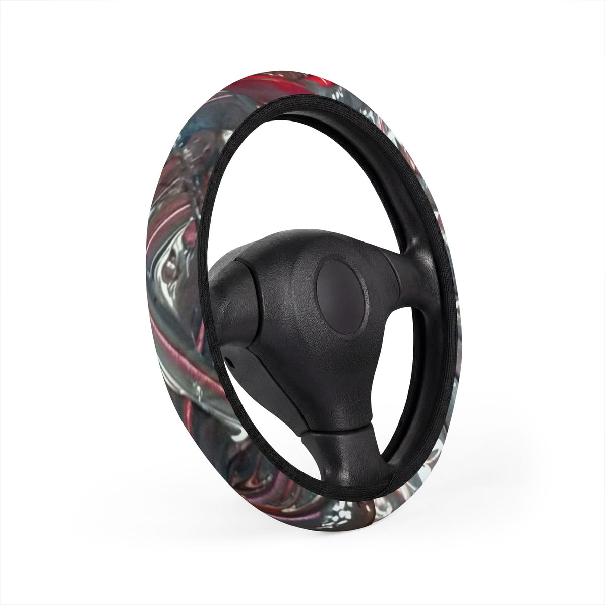 Marbled Red & Black Steering Wheel Cover — Stylish Car Accessory