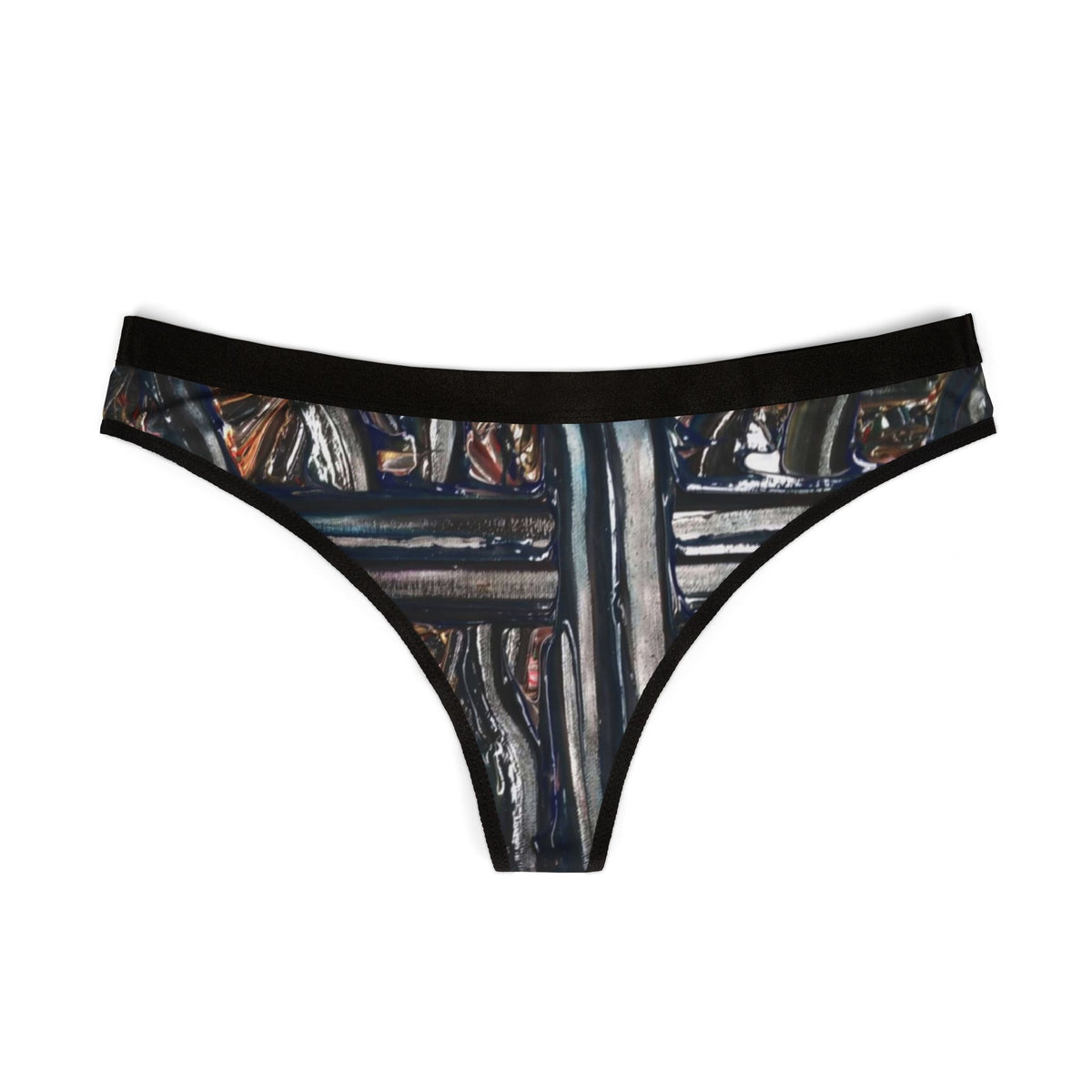 Artistic Black Cross-Pattern Thong - Women's All-Over Print Lingerie