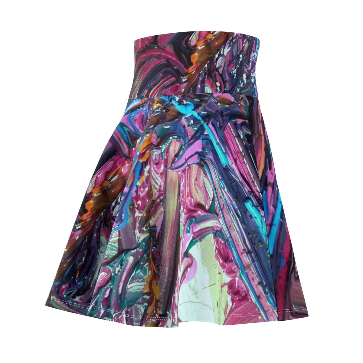 Abstract Marble Print Skater Skirt — Vibrant Swirl AOP