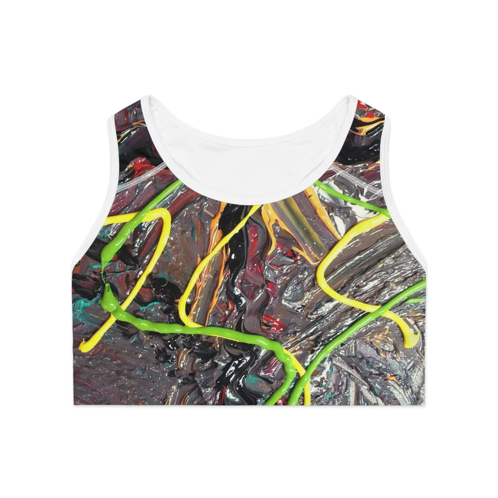 Abstract Neon Paint Sports Bra — Artistic All-Over-Print Activewear