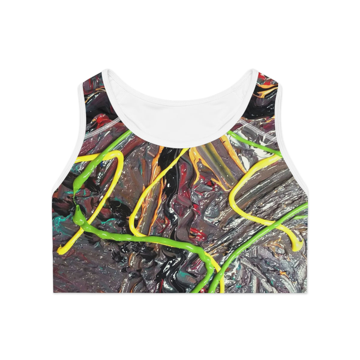 Abstract Neon Paint Sports Bra — Artistic All-Over-Print Activewear