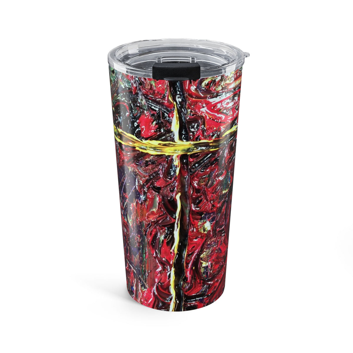 20oz Abstract Cross Tumbler — Red & Gold Artistic Travel Cup