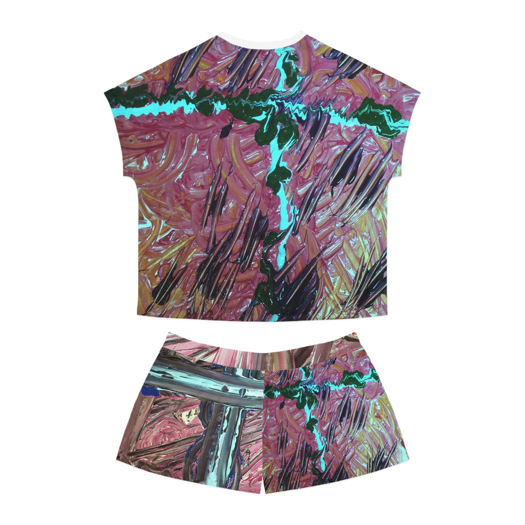 Abstract Cross Brushstroke Women's Pajama Set — Short Sleep Top & Shorts