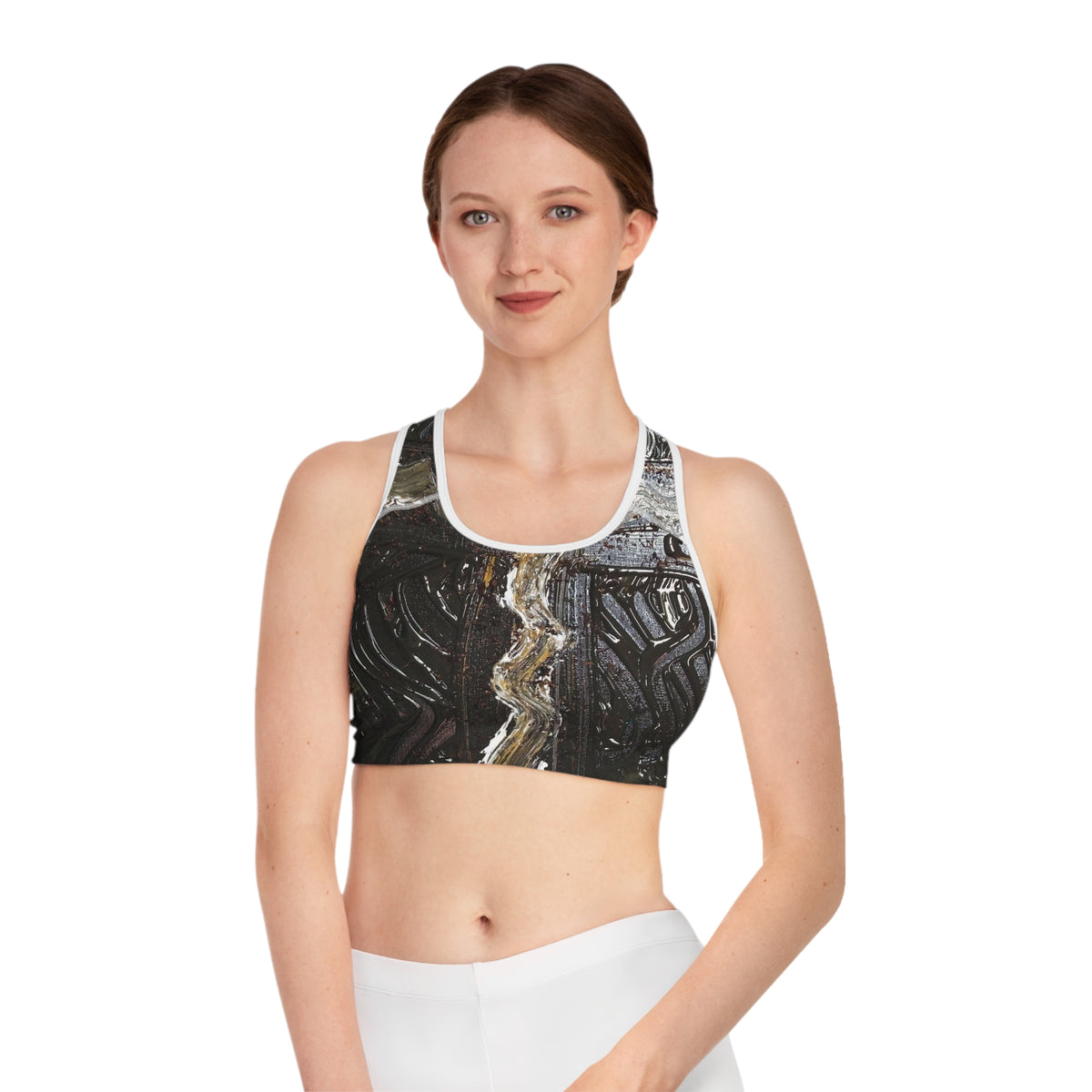 Abstract Industrial Vine Sports Bra — All-Over-Print Athletic Crop