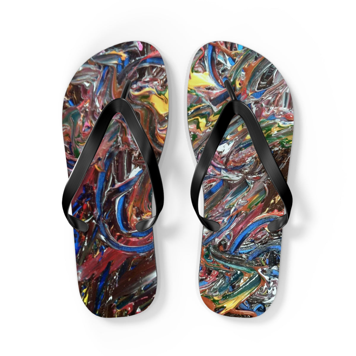 Abstract Paint Swirl Flip Flops — Colorful Artistic Beach Sandals