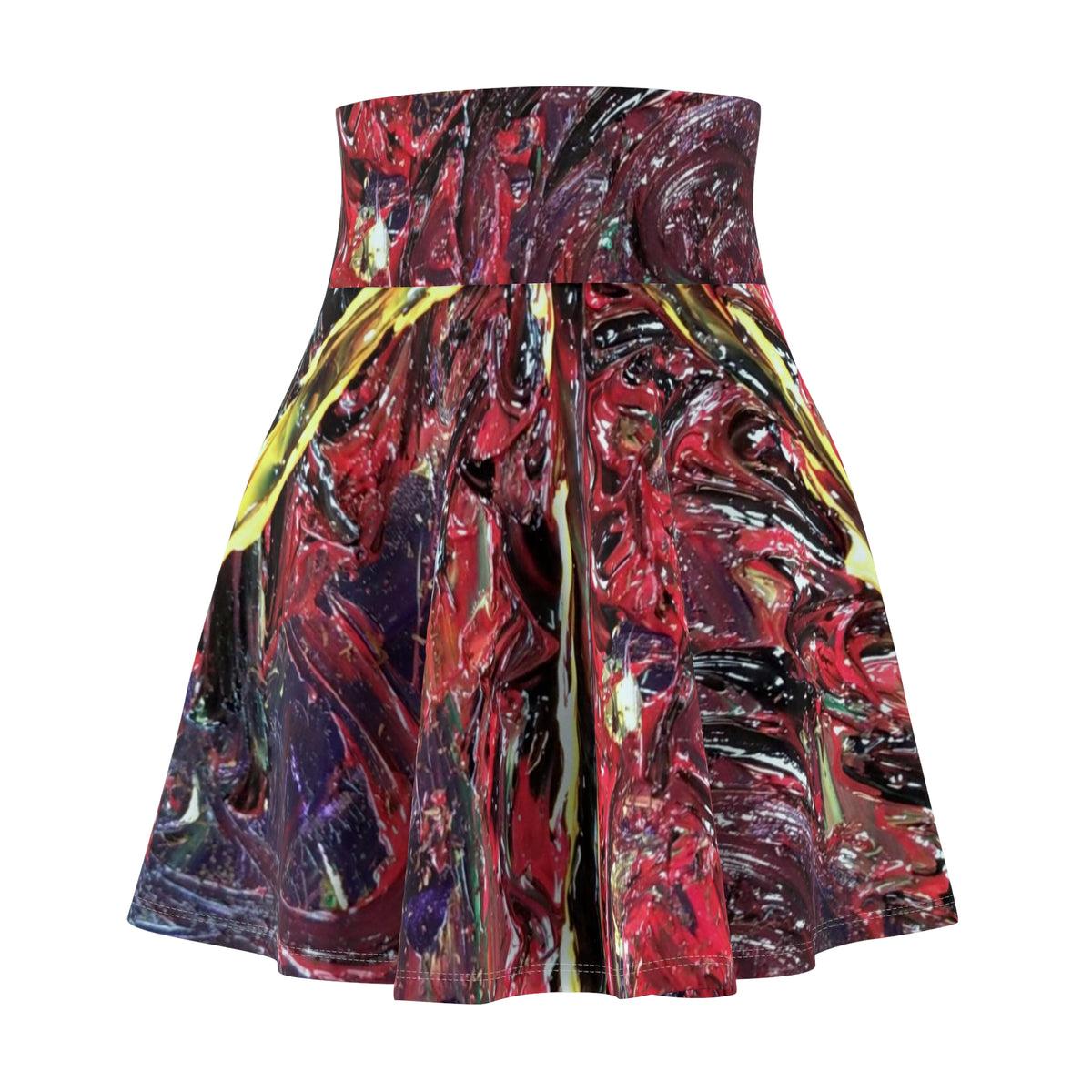 Abstract Red Swirl Skater Skirt – Artistic All-Over Print