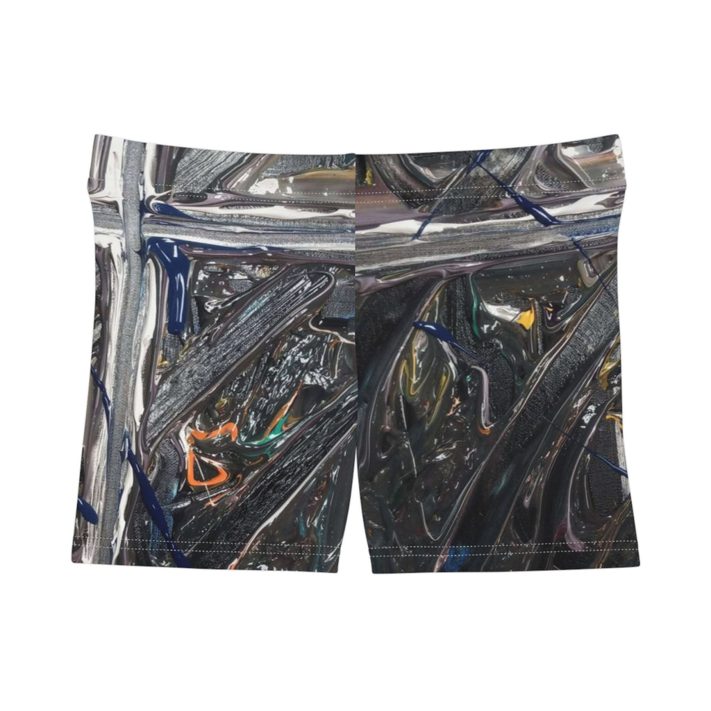 Women's Shorts — Abstract Metallic Paint Swirl AOP