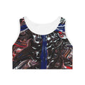 Abstract Swirl Sports Bra — Bold Red & Blue All-Over Print