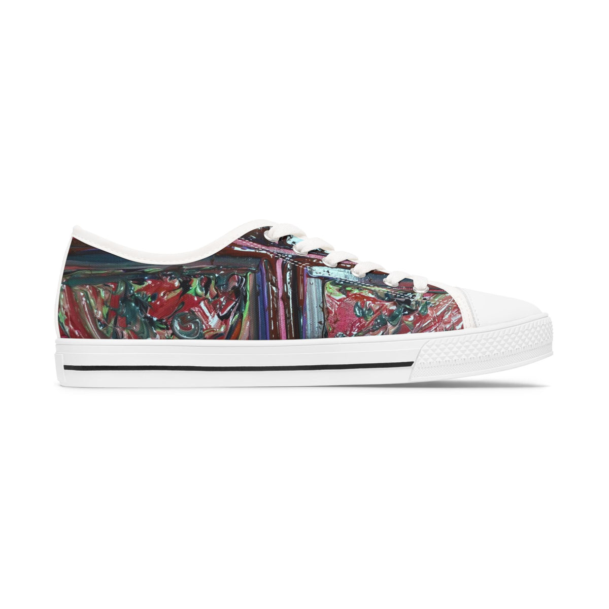 Low Top Sneakers — Abstract Floral Graffiti Print, Colorful Artistic Canvas Shoes for Women