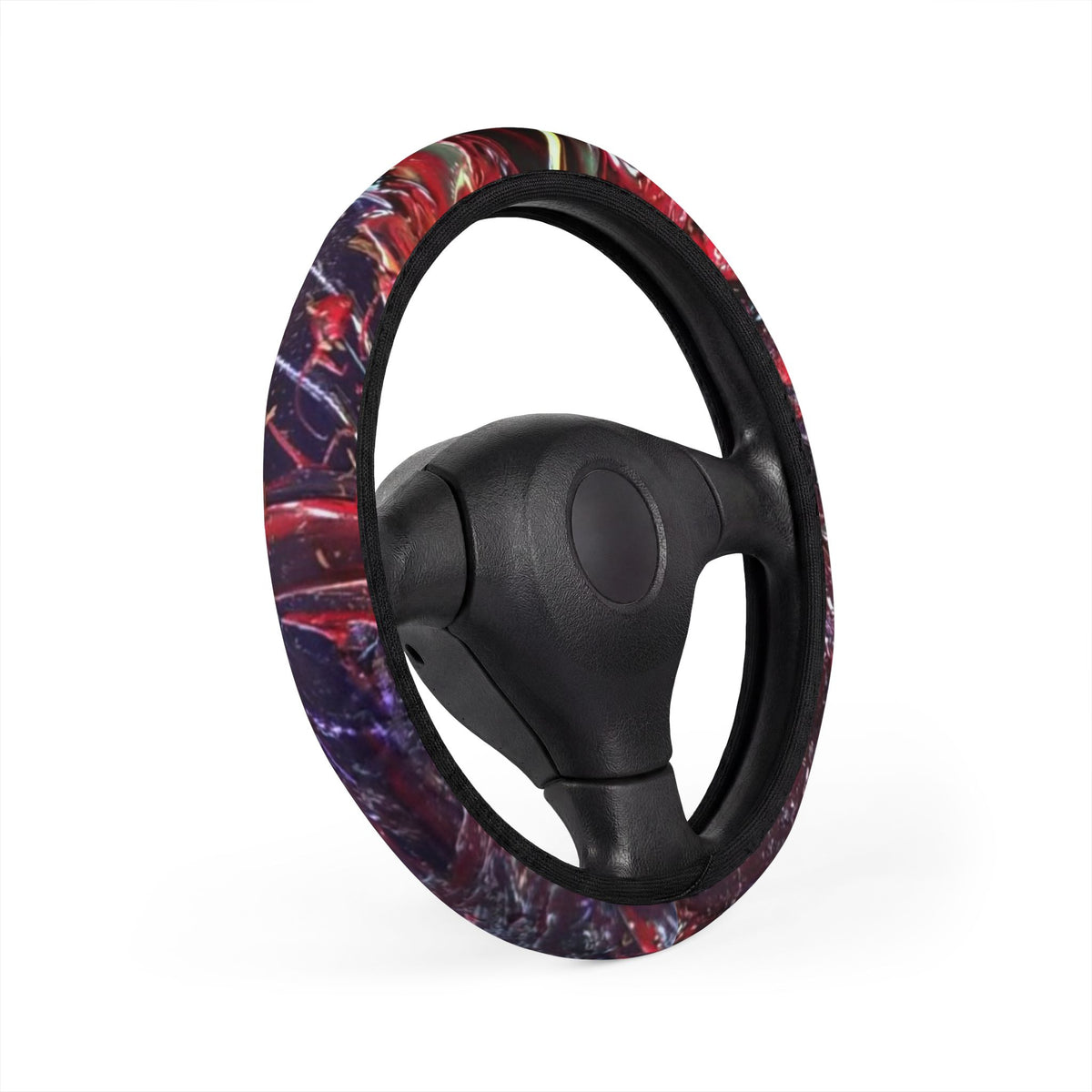 Steering Wheel Cover — Red Galaxy Pattern, Soft Grip Car Accessory