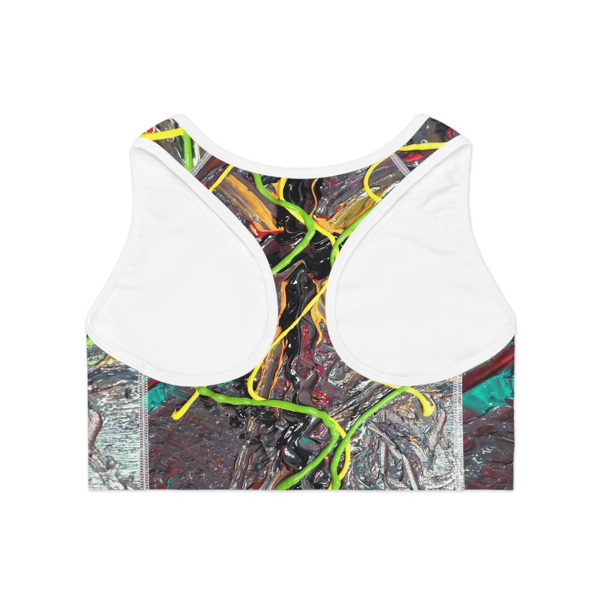 Abstract Neon Paint Sports Bra — Artistic All-Over-Print Activewear Printify