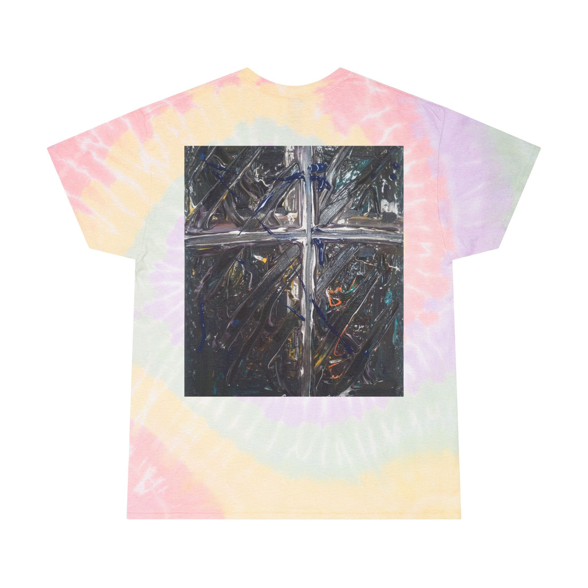 Pastel Spiral Tie-Dye T-Shirt with Abstract Window Art