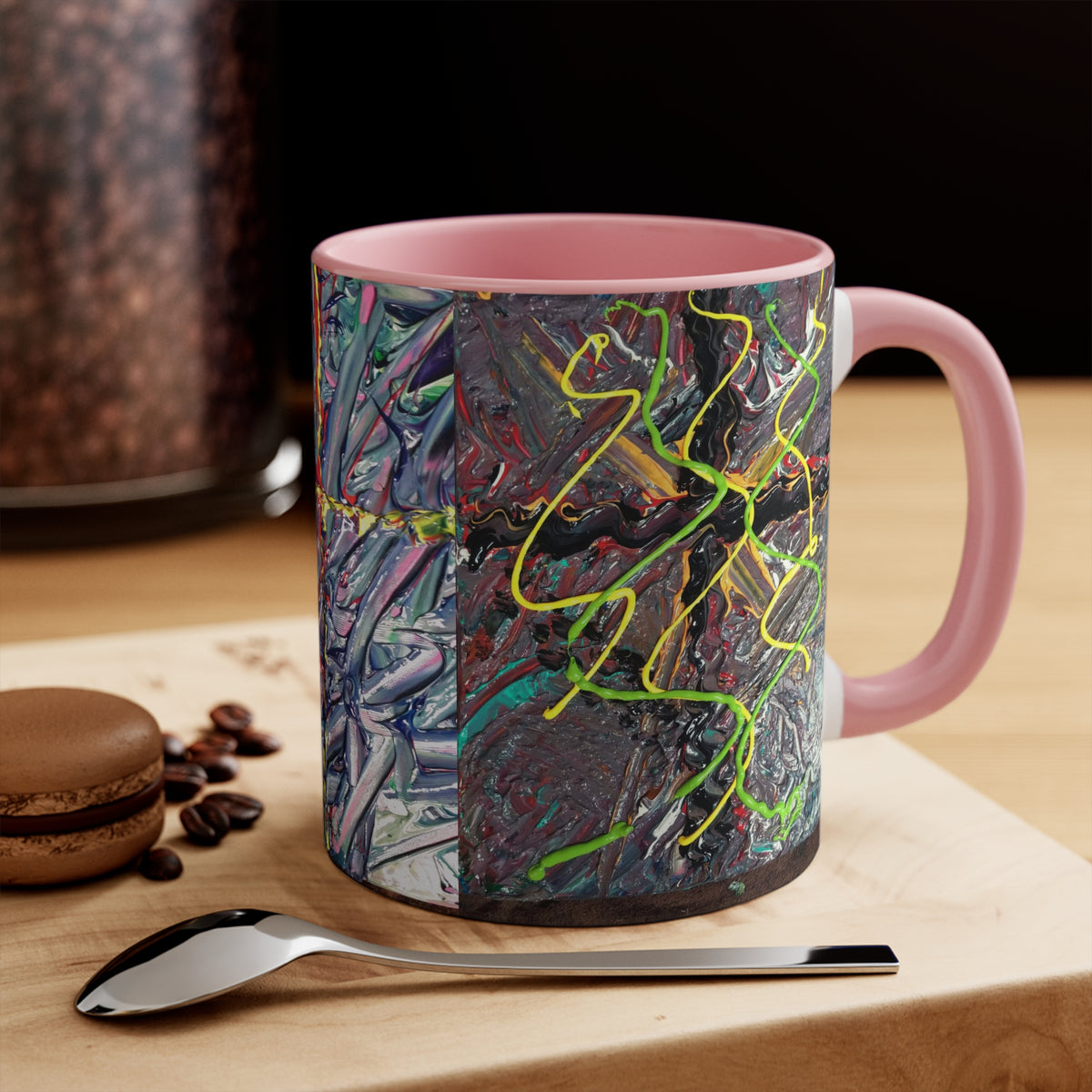 Abstract Cross Accent Mug — Colorful Textured Canvas Ceramic Coffee Cup