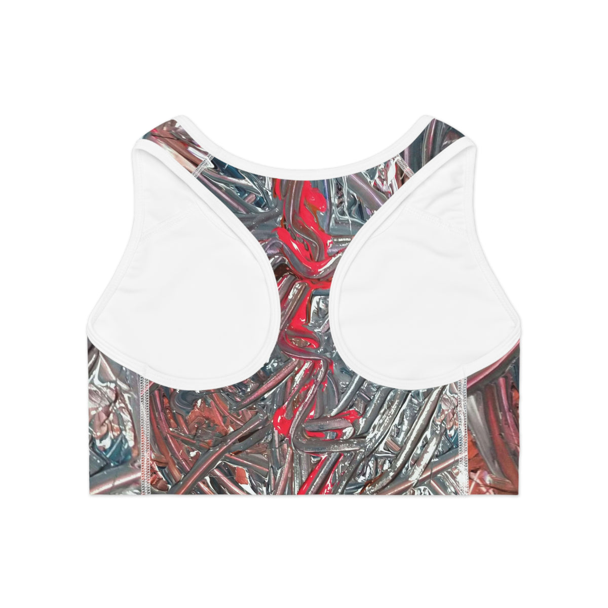 Abstract Red & Silver Athletic Sports Bra – All-Over Print