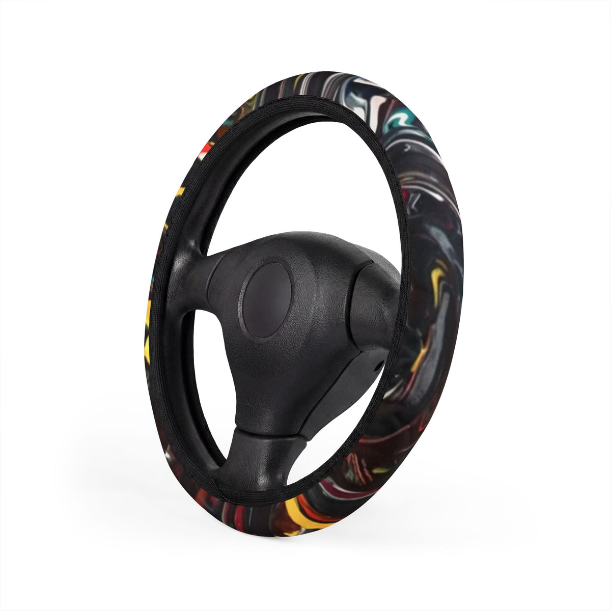 Abstract Marble Pattern Steering Wheel Cover – Black, Red & Gold Car Accessory