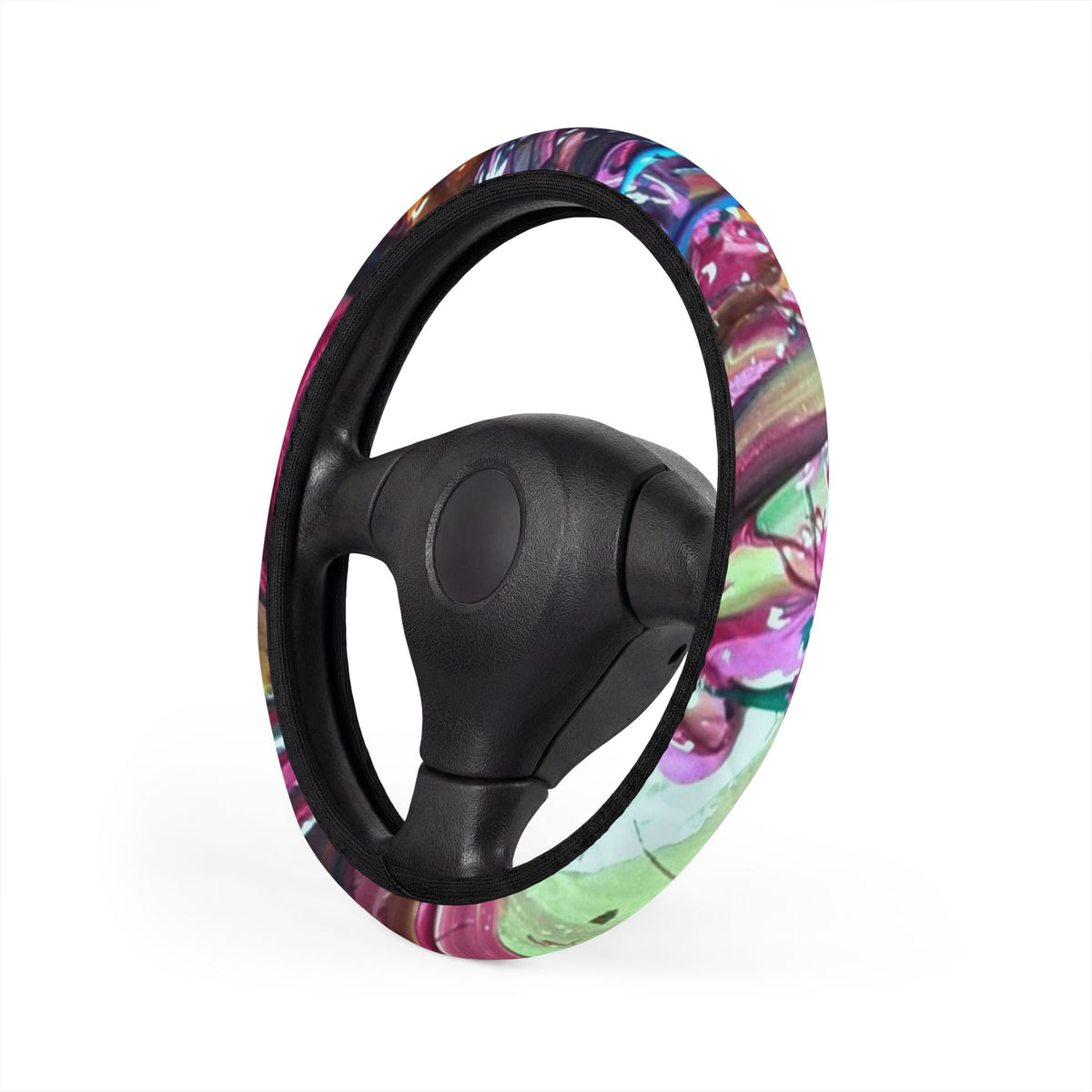 Tie-Dye Galaxy Steering Wheel Cover — Colorful Marbled Car Accessory
